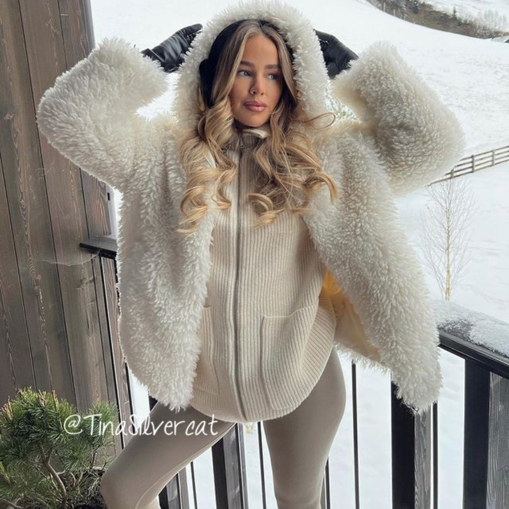 BLOGGER'S FAVE! Zara Teddy Fur Coat Hooded Ecru NWT